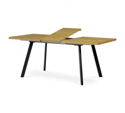 Jedálenský stôl 140+40x85x75 cm, melamínová doska, 3D dekor divoký dub, kovové nohy, čierna matná