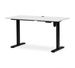 Kancelársky stôl s elektricky nastaviteľnou výškou stola. Biela tabuľa. Kovový podstavec v čiernej farbe.