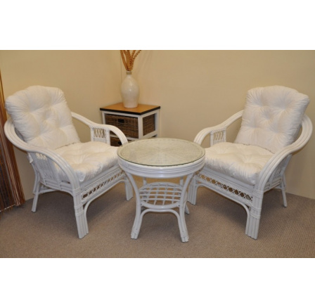 Ratanová sedacia súprava Rio De Janeiro 2+1 biele vankúše biela
