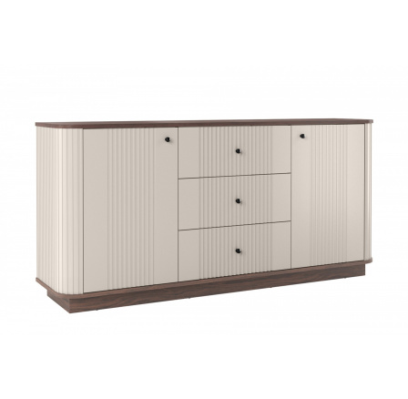 VESPER KOMODA 160 2D3SZ - kašmírová MDF / orech / čierne úchyty / sokel VESPER KOMODA 160 2D3SZ - kašmírová MDF / orech / čierne úchyty / sokel