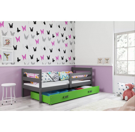 Detská posteľ ERYK 90x200 cm so zásuvkou, bez matraca, Grafit/Zelená Detská posteľ ERYK 90x200 cm so zásuvkou, bez matraca, Grafit/Zelená