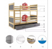 Detská poschodová posteľ RICO so zásuvkou 90x200 cm, bez matraca, Prírodná/Grafit