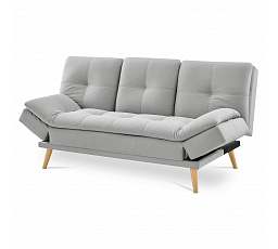 Rozkladacia pohovka click-clack, 3-miestna, držiak na nápoje, poťah svetlosivá látka, nohy masív buk