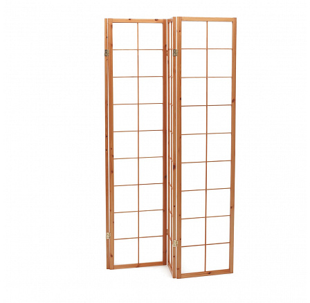 Paraván drevený 4 dielny, masív smrek, biela netkaná textília, prírodný odtieň