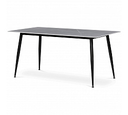 Jedálenský stôl 160x90x76 cm, doska zo spekaného kameňa v imitácii matného mramoru, čierne kovové nohy