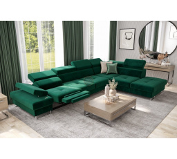 Rohová sedacia súprava GALAXY, relax s funkciou spania 225X350 cm - zelená, pravá
