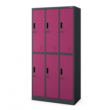 Kovová uzamykateľná šatníková skrinka fuchsiová: so 6 boxmi IGOR, 900 x 1850 x 450 mm Kovová uzamykateľná šatníková skrinka fuchsiová: so 6 boxmi IGOR, 900 x 1850 x 450 mm