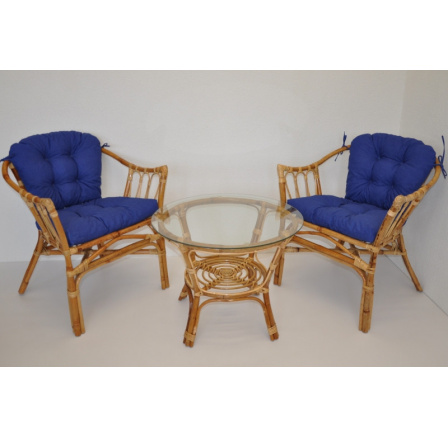 Ratanová pohovka Subaliu - vankúše tmavomodré