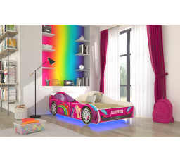 Posteľ s matracom a LED osvetlením CAR PINK 140x70 Ružová