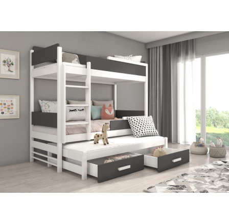 Poschodová posteľ s matracom QUEEN 180x80 Biela+Antracit