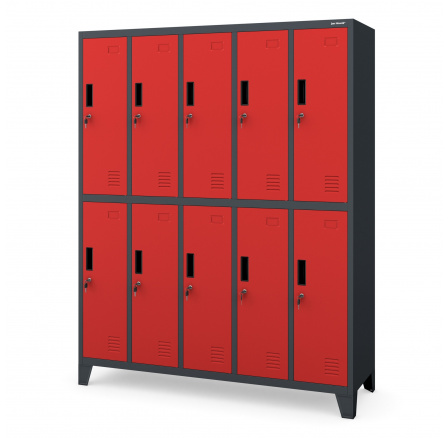 Kovová uzamykateľná šatníková skrinka s 10 boxmi antracitovo-červená: BARTEK, 1360 x 1720 x 450 mm Kovová uzamykateľná šatníková skrinka s 10 boxmi antracitovo-červená: BARTEK, 1360 x 1720 x 450 mm
