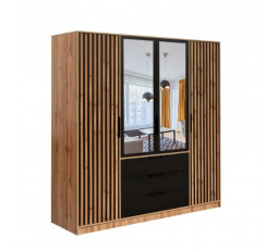 Šatníková skriňa BALI LUX D4 196 Dub Wotan čierne zrkadlo