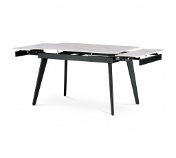 Jedálenský stôl 120+30+30x80 cm, keramická doska z bieleho mramoru, kov, čierny matný lak