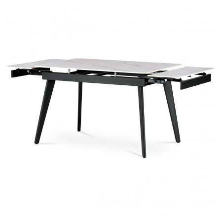 Jedálenský stôl 120+30+30x80 cm, keramická doska z bieleho mramoru, kov, čierny matný lak