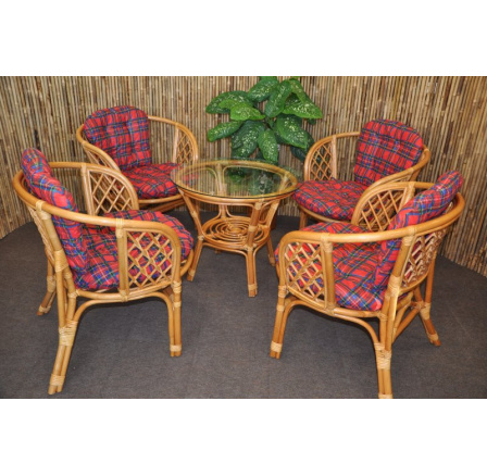 Ratanová sedacia súprava Bahama 4+1 med, vankúš červený