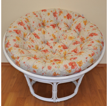 Ratanový papasan 100 cm biely, motív kvetov Ratanový papasan 100 cm biely, motív kvetov