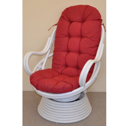 Ratanové hojdacie kreslo Swivel biely vankúš bordová vložka