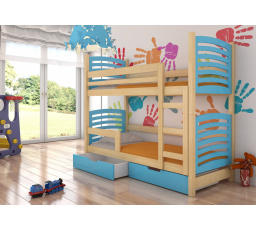 Dvojlôžková poschodová posteľ s matracmi OSUNA Pine+Blue