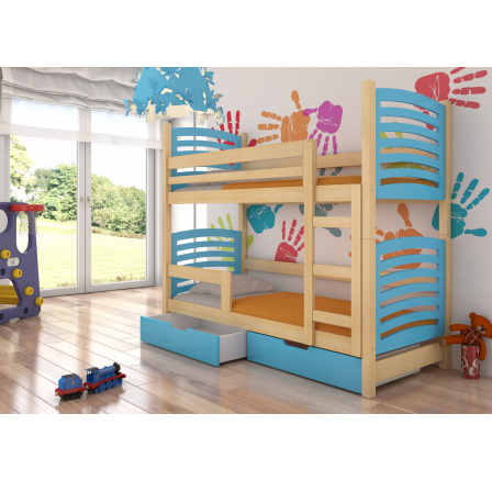Dvojlôžková poschodová posteľ s matracmi OSUNA Pine+Blue Dvojlôžková poschodová posteľ s matracmi OSUNA Pine+Blue