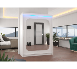 Posuvná skriňa so zrkadlom a LED osvetlením CLEVER 150 Biela+Biela