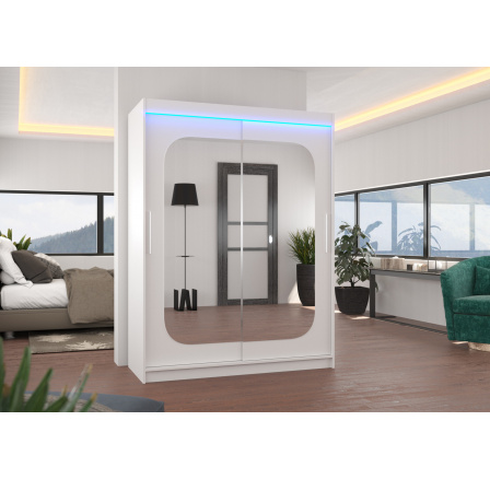 Posuvná skriňa so zrkadlom a LED osvetlením CLEVER 150 Biela+Biela