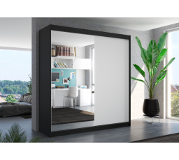 Posuvná skriňa so zrkadlom DELLA 200 Čierna+Biela