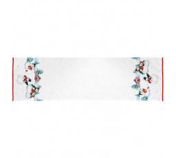 Běhoun bílý - se sněhuláky na okrajích, 100% polyester, 40 x 150 cm