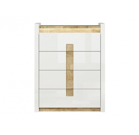 Komoda ALAMEDA KOM4S, biely lesk/dub westminster