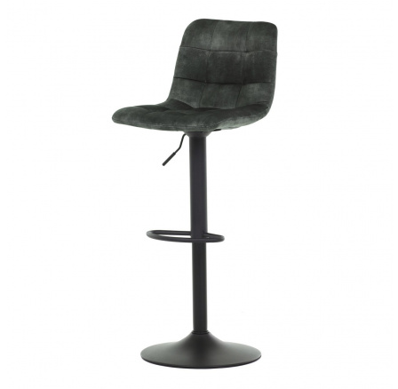 Barová stolička, zelená zamatová látka, čierna podstava