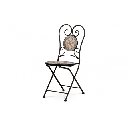 Záhradná stolička, keramická mozaika, kovová konštrukcia, čierny matný lak