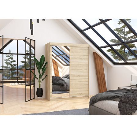 Posuvná skriňa so zrkadlom BIANCO 150 Sonoma+Sonoma