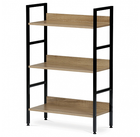 Regál, 3 police, dekor dub, MDF, čierny lak