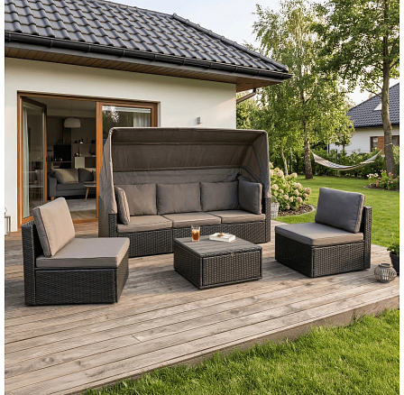 Súprava Záhradného Nábytku CALIENTE Čierna/Hnedá