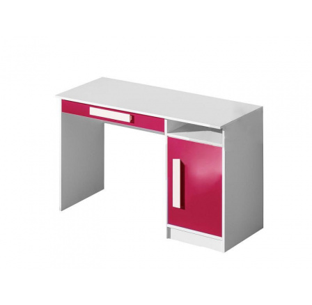 GOLIAS 9- písací stôl (GULIVER 9)-korpus biely/dvere ružový lesk/biela rukoväť (DO) (Z)
