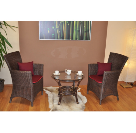 Ratanový set Pluto 2+1 hnedý s bordovými vankúšikmi