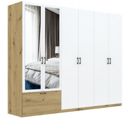 Šatní skriňa ALTA 6D1S so zrkadlom, Dub Artisan/Biela