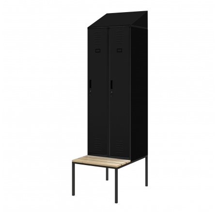Šatní skrinka s lavičkou a strieškou KACPER II PRO, 600 x 2295 x 850 mm, čierna Šatní skrinka s lavičkou a strieškou KACPER II PRO, 600 x 2295 x 850 mm, čierna