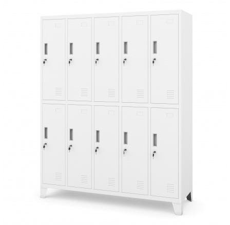 Kovová uzamykateľná šatníková skrinka na oblečenie s 10 boxmi biela: BARTEK 1360 x 1720 x 450 mm Kovová uzamykateľná šatníková skrinka na oblečenie s 10 boxmi biela: BARTEK 1360 x 1720 x 450 mm