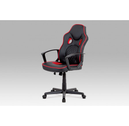 Kancelárska stolička, čierna ekokoža + červená látka, hojdací mach, plastový kríž