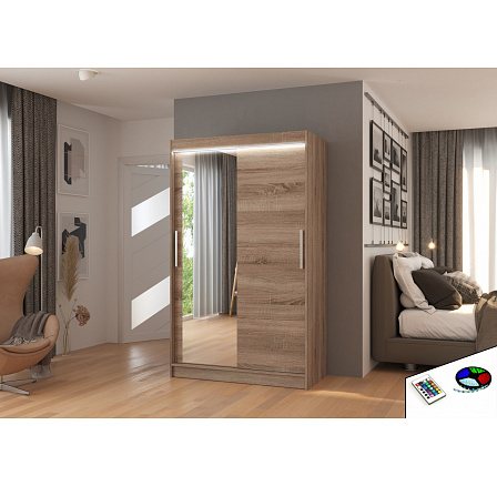 Posuvná skriňa so zrkadlom a LED osvetlením BARIO 120 Truffle+Truffle Posuvná skriňa so zrkadlom a LED osvetlením BARIO 120 Truffle+Truffle