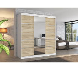 Posuvná skriňa so zrkadlom BERGEN 200 Biela+Sonoma