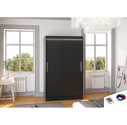 Posuvná skriňa s LED osvetlením COLLIN 120 Čierna+Čierna
