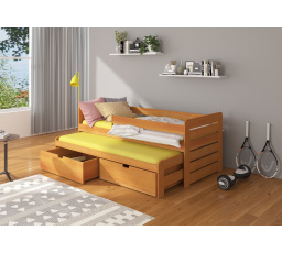 Manželská posteľ so zábranami a matracom TOMI 200x90 jelša
