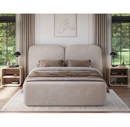 Bed Ollival 160x200 s kovovým rámom a úložným boxom, béžový zamat Jarell 20 1