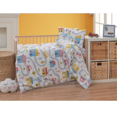 Bavlnené detské obliečky do malej postieľky 90x135, 45x60 cm Mestečko zipsový uzáver