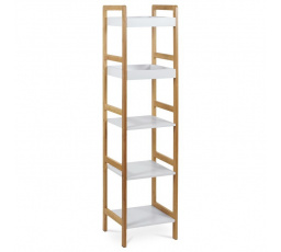 Regál, 5 políc, masívny bambus, prírodný odtieň, MDF, biely matný lak, č. 15 kg
