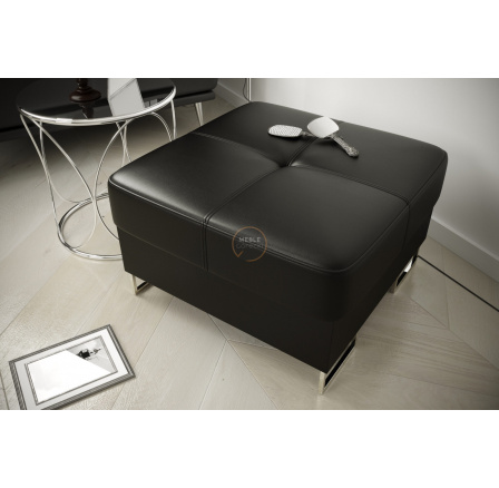Taburet s úložným priestorom GALAXY 70 x 70 cm prírodná koža - čierna koža
