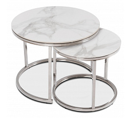 Sada Keramických Stolíkov AMARA Biely Mramor/Strieborný
