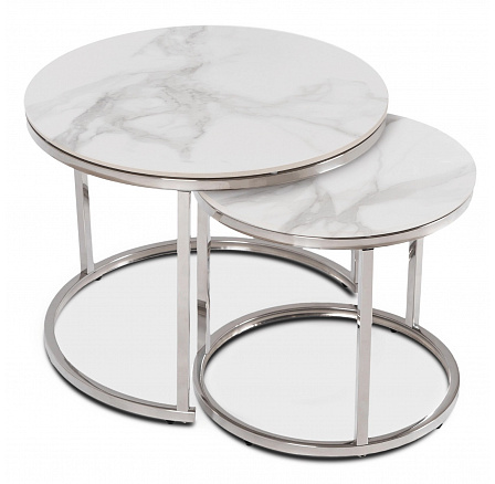 Sada Keramických Stolíkov AMARA Biely Mramor/Strieborný