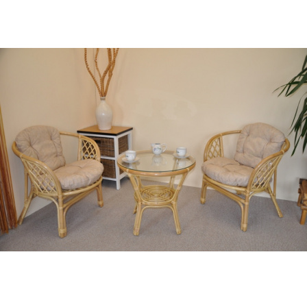 Ratanová sedacia súprava Bahama malá medovo-béžová vankúšiky béžové zvýraznenia